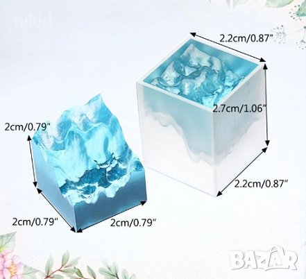 3D двустранен разполовен квадрат с вдлъбнатина имитация планина скала силиконов молд форма смола, снимка 2 - Форми - 37394270