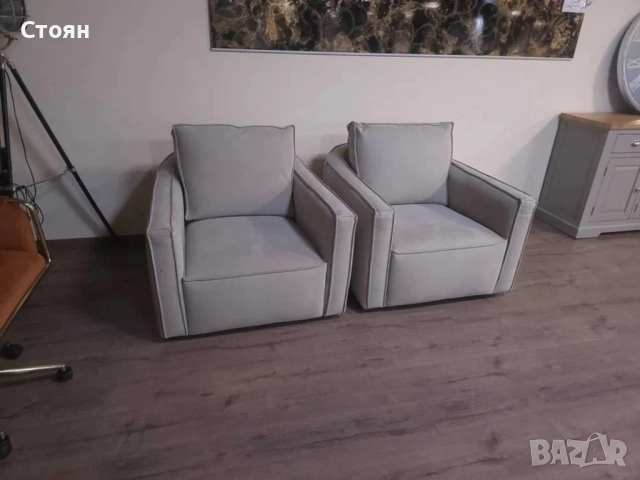 Светло сиви столове от плат 2 броя с фунция - въртене