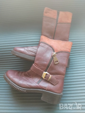 Дамски ботуши естествена кожа - цвят бордо, 37 номер