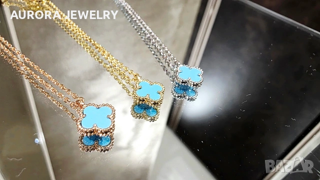 Van Cleef & Arpels VCA Gold Turquoise Sweet Alhambra Clover Дамско Колие, снимка 4 - Колиета, медальони, синджири - 54224642