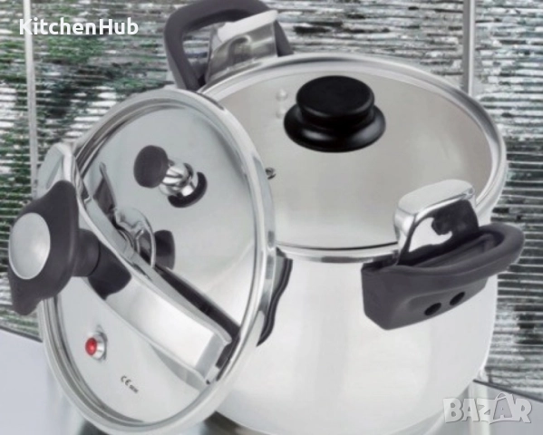 Тенджера под налягане Rosberg, 5л/7л/9л, Индукция, Неръждаема стомана, Стъклен и метален капак, снимка 3 - Съдове за готвене - 52123249