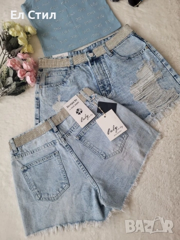 ⚜️Дамски къси дънки с камъчета , снимка 3 - Дънки - 53979265