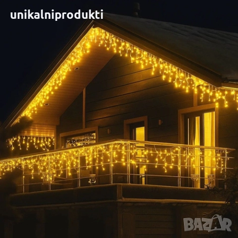25м коледни външни лампички с ФЛАШ ЕФЕКТ LED завеса студено бяла светлина с бял флаш, снимка 2 - Декорация за дома - 52678728