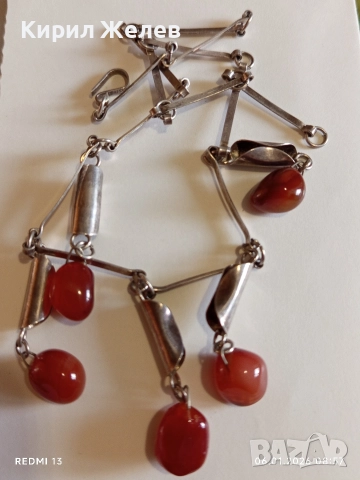 Качествено винтидж сребърно колие с КОРНЕОЛ ювелирна изработка 31343, снимка 2 - Колиета, медальони, синджири - 53002349