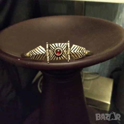 Авторска сребърна гривна с рубин кабошон, снимка 5 - Гривни - 40431424