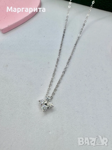 Сребърно колие с мойсанит (диамант) , снимка 6 - Колиета, медальони, синджири - 51533767