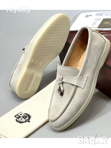 Loro Piana ЕСТЕСТВЕН ВЕЛУР Сиви Мъжки Мокасини 