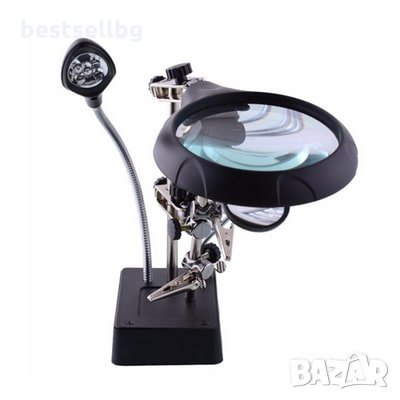 Увеличителна настолна лупа LED осветление помощна трета ръка запояване, снимка 4 - Поялници и запояване - 29183101