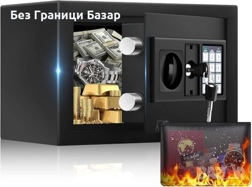 Нов стоманен Сейф кутия за пари документи с код ключ аларма монтаж дом офис