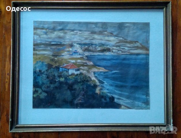 Стара картина гваш "Балчик" на художника Константин Георгиев- Щъркелов, снимка 2 - Антикварни и старинни предмети - 31260417