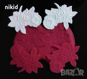 2 дантелени цветя 2 част тип вейнър дантела силиконов молд форма фондан декор торта гъмпейст