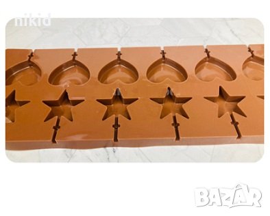 12 бр сърце звезда силиконов молд форма за направа на близалки на клечка декор торта фондан шоколад, снимка 2 - Форми - 39759983