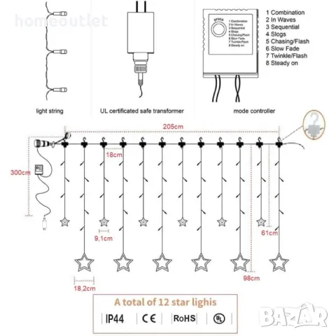 ПРОМОЦИЯ Гирлянд с лед светлини и звезди BELLACOCOOL LED0100040-EU, снимка 4 - Лед осветление - 48393100