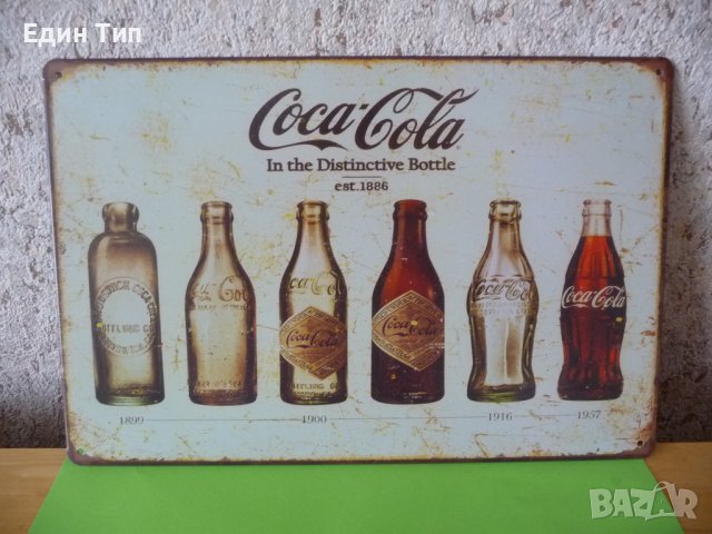 Метална табела Кока Кола Coca Cola бутилки 1899-1957 история, снимка 1 - Други - 36438125