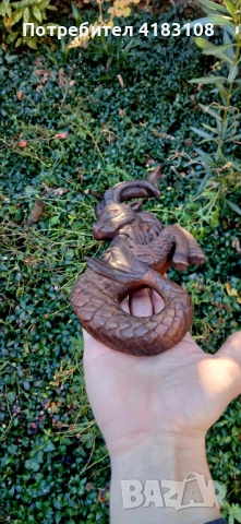Пластика козирог ръчна дърворезба орех, снимка 5 - Декорация за дома - 52949224