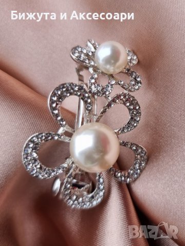 Красива метална шнола в сребристо с перли и кристали и закопчаване с френски механизъм., снимка 10 - Други - 39299997