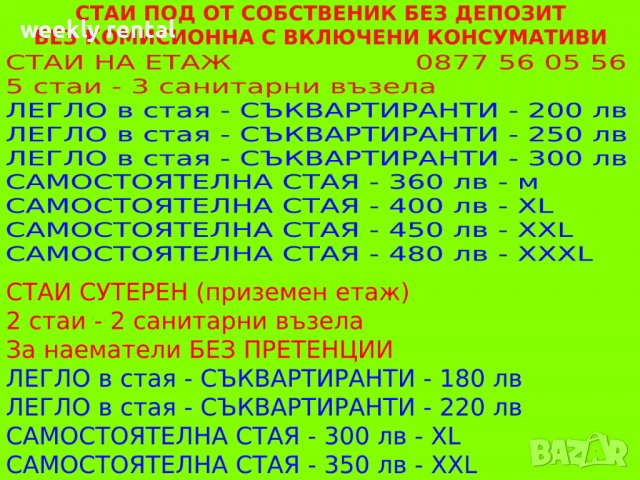 БЕЗ ДЕПОЗИТ - ВКЛЮЧЕНИ ТОК ВОДА WI-FI Стаи Самостоятелни от собственик без хазяи , снимка 3 - Aпартаменти - 38674622