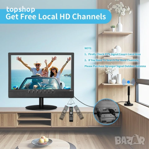 Преносим телевизор KCR, Freeview DVB-T2 12V, акумулаторна батерия, USB порт, жак за слушалки, дистан, снимка 4 - Телевизори - 53167938