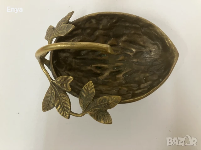 Винтидж месингова купа с форма на орех и дръжка, снимка 5 - Антикварни и старинни предмети - 50614588
