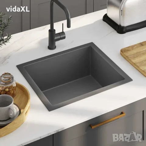 vidaXL Ръчно изработена кухненска мивка, черна, неръждаема стомана（SKU: 51503）, снимка 2 - Мивки - 56123375