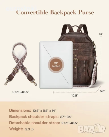 Missnine Модна дамска раница-чанти от изкуствена кожа, трансформираща се винтидж чанта за пътуване, снимка 7 - Чанти - 51379679