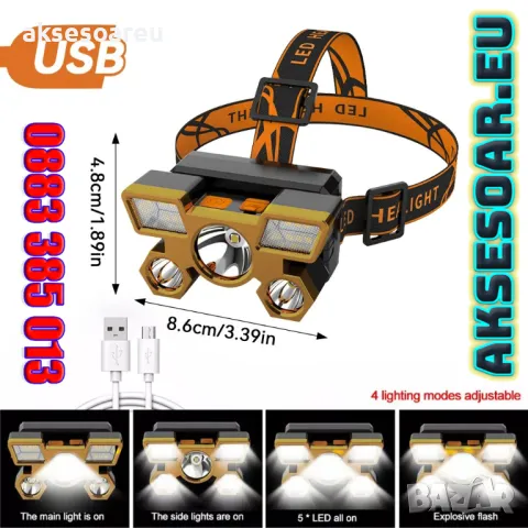 Висококачествен нов Мощен акумулаторен LED челник фар водоустойчив работен фенер за глава преносим , снимка 9 - Спортна екипировка - 48127139