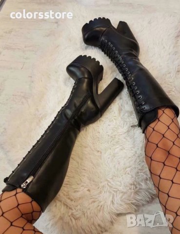 Ботуши на ток - черна кожа - 593