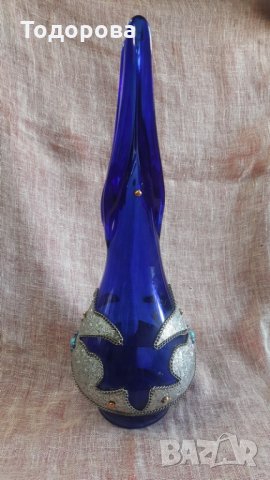 Старинна ваза от цветно стъкло и метален обков, снимка 3 - Антикварни и старинни предмети - 29293752