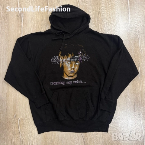 Мъжки пуловер с качулка Juice Wrld Black Roaming My Mind Rapper Hip Hop, суичър размер L