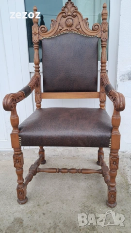 Ретро кресло-трон масив , снимка 2 - Дивани и мека мебел - 53948823