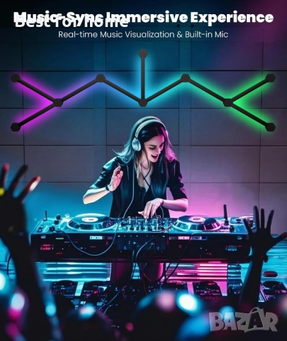 Смарт хексагон лампи (Modular RGB) – 10 бр., WiFi, Синхронизация с музика, Gaming Setup