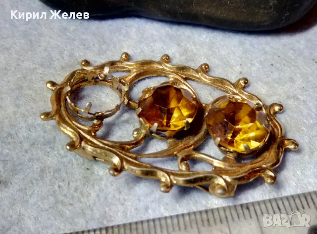 ИЗЯЩНА СТАРИННА ПОЗЛАТЕНА АР НУВО БРОШКА с ЮВЕЛИРНО ФАСЕТИРАН ЦИТРИН 29249, снимка 7 - Антикварни и старинни предмети - 48734068