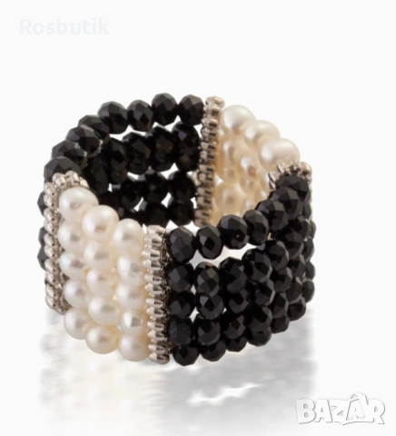 Уникален пръстен с естествени перли и оникс , снимка 3 - Пръстени - 53262039
