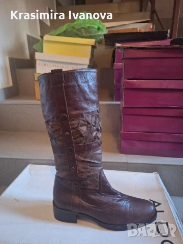 нови ботуши естествена кожа в кафяв цвят 