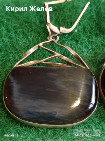 Стилни красиви и много елегантни сребърни обеци с Обсидиан за специални поводи 13652, снимка 2 - Обеци - 52988571