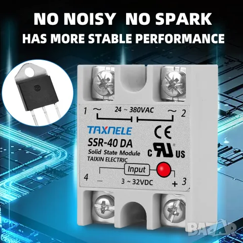 Твърдотелно реле SSR-40DA 3–32V DC, 24–380V AC, снимка 4 - Друга електроника - 55973596