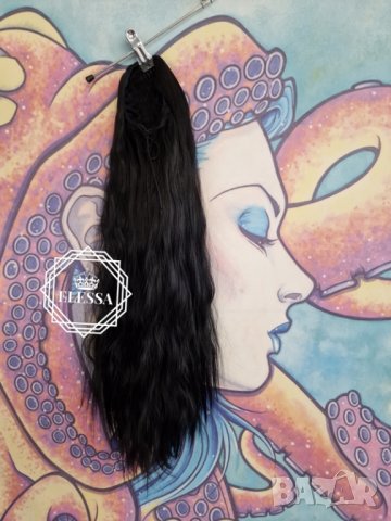 Дълга Естествено Наситено Черен Цвят Чуплива Опашка за Коса със Стопер КОД С811, снимка 4 - Аксесоари за коса - 42133711