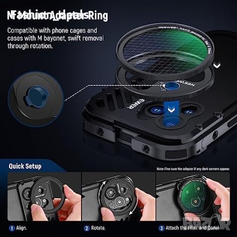 Нов 52 мм магнитен филтър за телефон с адаптерен пръстен SmallRig NEEWER клетка , снимка 6 - Чанти, стативи, аксесоари - 42071339