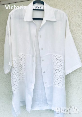 Голяма бяла риза-туника OPIUM Германия 100% лен, снимка 6 - Ризи - 37040801