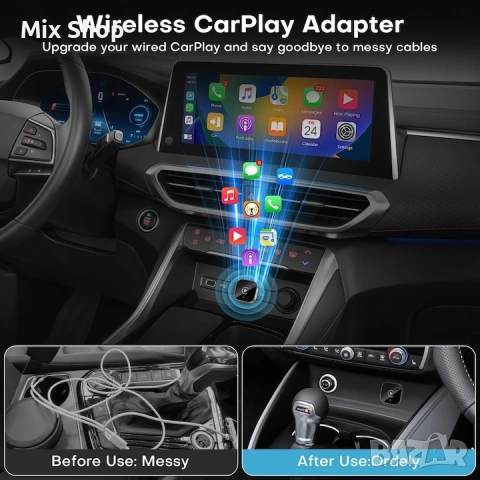 Безжичен CarPlay и Android Auto адаптер, plug-and-play, снимка 2 - Друга електроника - 53925453