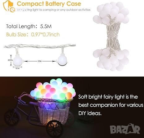 Коледни лампи 5,5 м 50 LED, снимка 2 - Лед осветление - 42542037