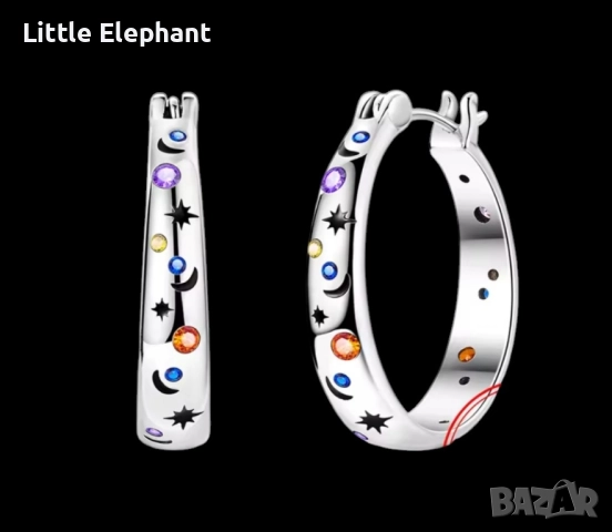 Сребърни висящи обеци халки"Moon/shining stars",колекция"Famouse"/нови