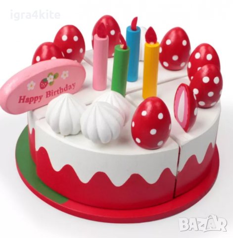 Дървен ягодов кейк с торта - десерт пикник за Рожден ден, снимка 13 - Образователни игри - 36645475
