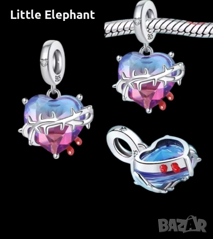 Сребърен талисман "Трънено сърце" – градиентен кристал