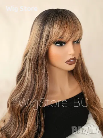 Кестенява перука на кичури с бретон, снимка 2 - Аксесоари за коса - 48002698