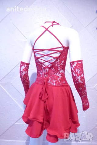 Детска рокля за спортни танци в червен цвят с дантела и гол гръб, снимка 5 - Детски рокли и поли - 42804872
