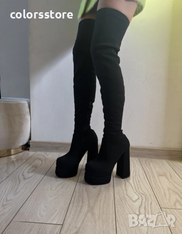 Чизми на ток - черен велур - VSB1 