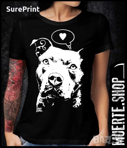 Черна тениска с щампа PITBULL LOVE