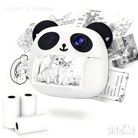 Моментална камера за деца детска камера с функция за печат фотоапарат Панда