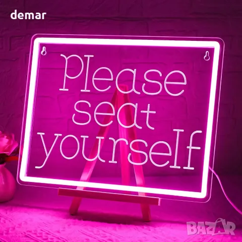 Розов LED неонов надпис Please Seat Yourself